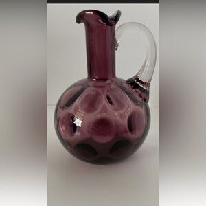 VINTAGE FENTON GLASS CRANBERRY THUMBPRINT PITCHER COIN DOT RUFFLED TOP